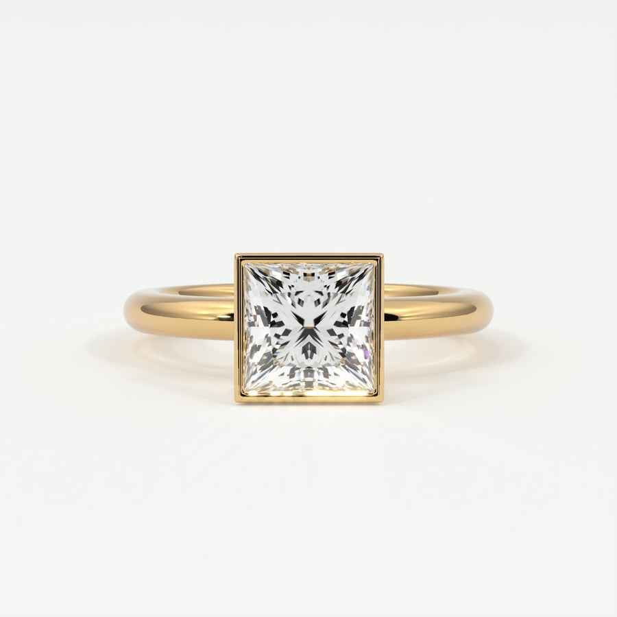 Rings Natural Mined Diamonds / 14K Yellow Gold Princess Cut Bezel Setting