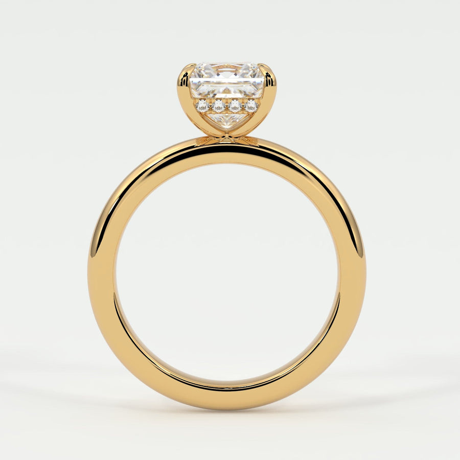 Rings Princess Cut Pave Diamond Hidden Halo, Gold Band