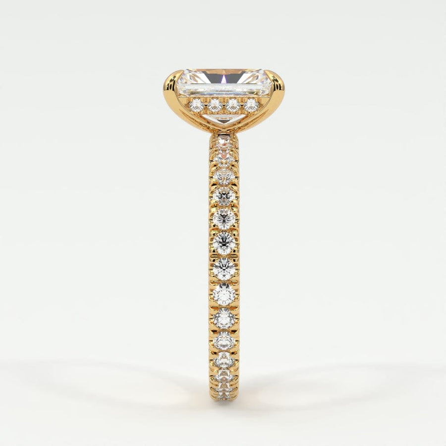 Rings Radiant Cut Pave Diamond Single Row, Hidden Halo