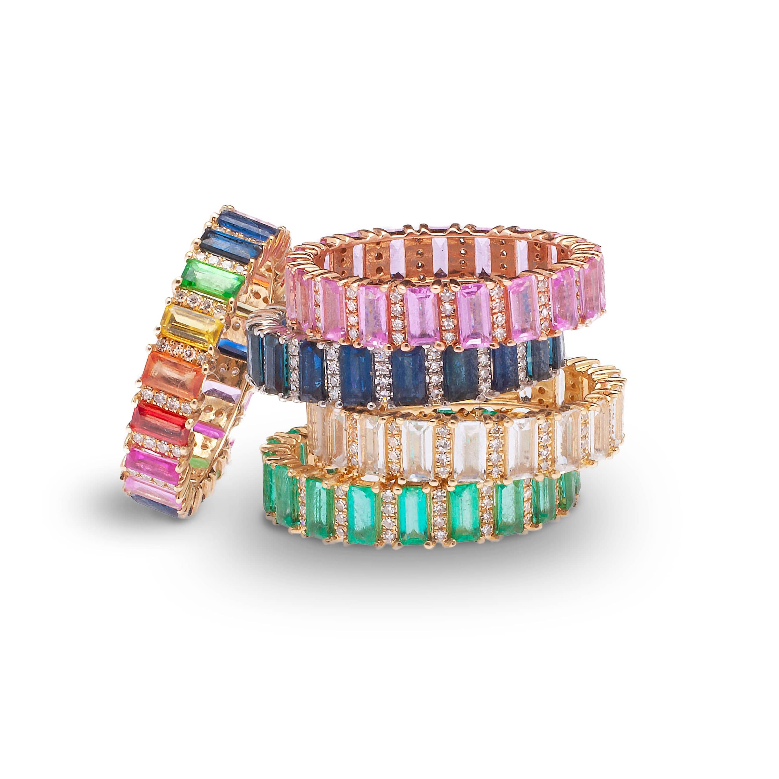 Rings Rainbow Sapphire and Diamond Eternity Ring