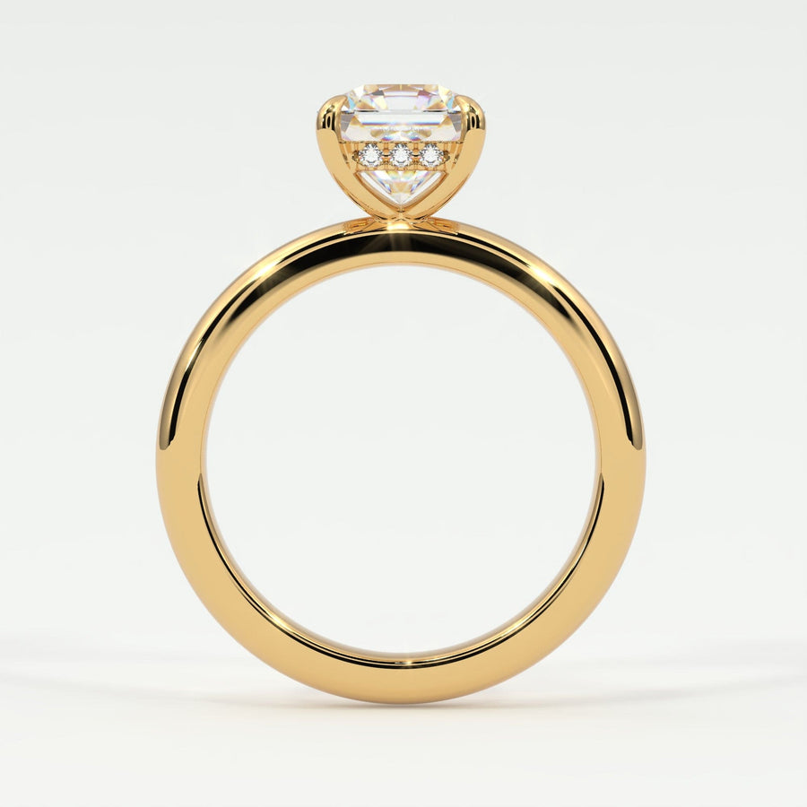 Rings Square Radiant Cut Pave Diamond Hidden Halo, Gold Band