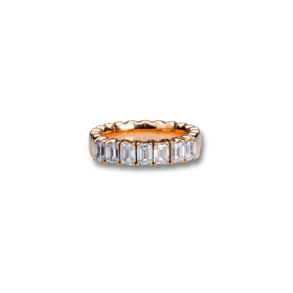 Rings Stretch & Stack Emerald Cut Diamond Half Eternity Rings, Lab Diamonds