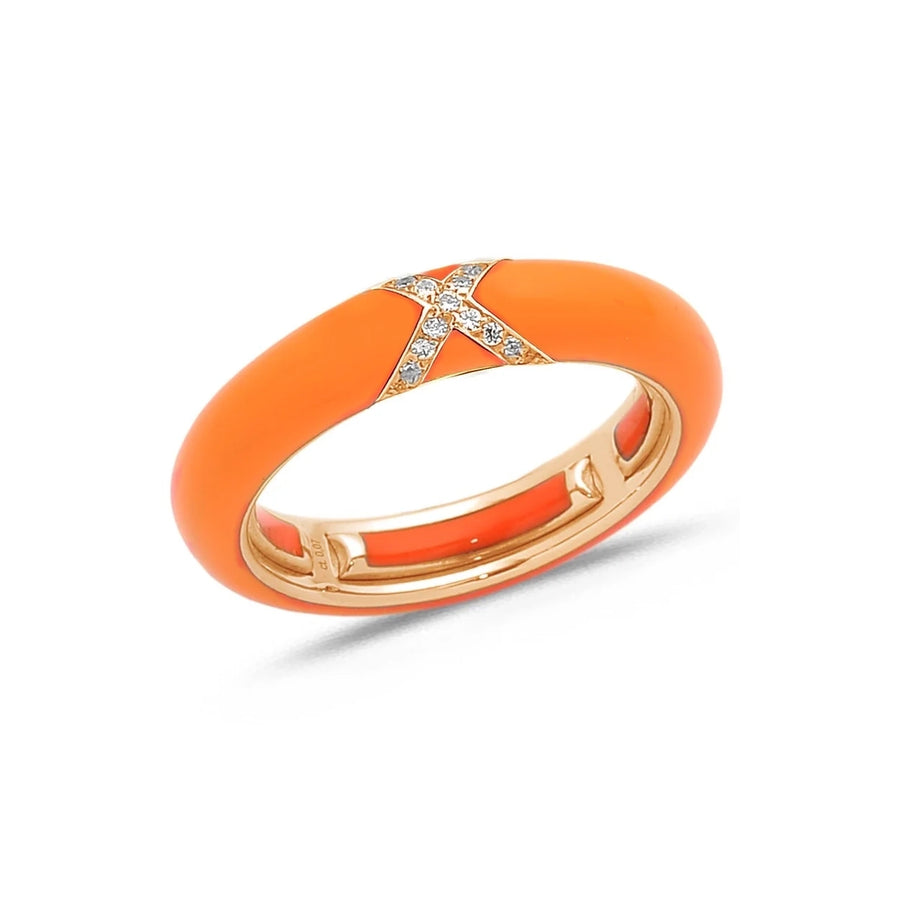 18K Gold Enamel and X Diamond Stretch Ring, 4.4 mm