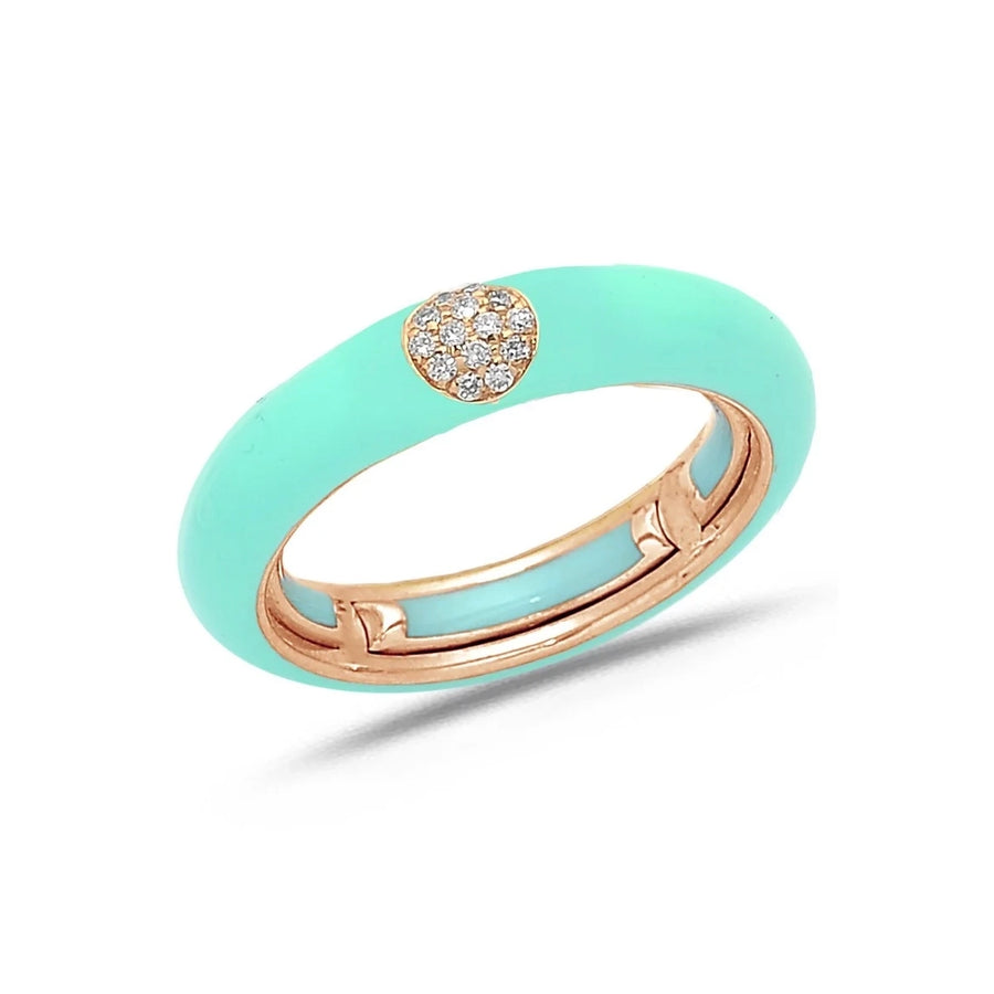 18K Gold Enamel and Circle Diamond Stretch Ring, 4.4 mm