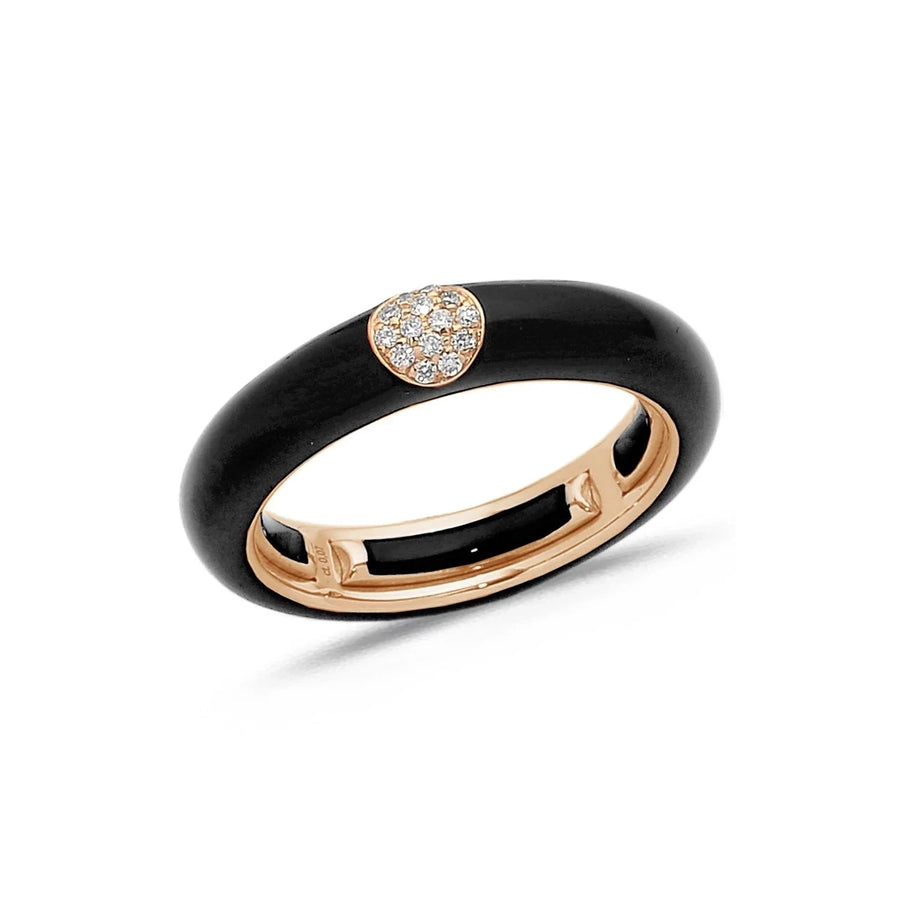 18K Gold Enamel and Circle Diamond Stretch Ring, 4.4 mm