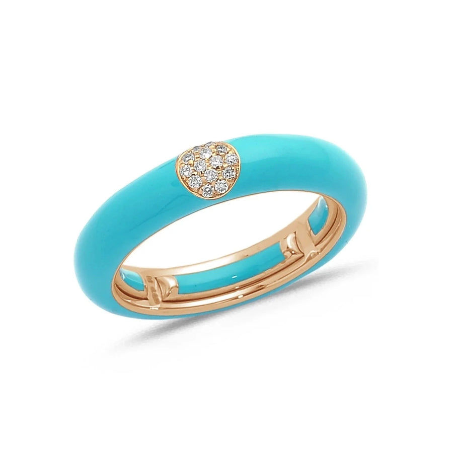 18K Gold Enamel and Circle Diamond Stretch Ring, 4.4 mm