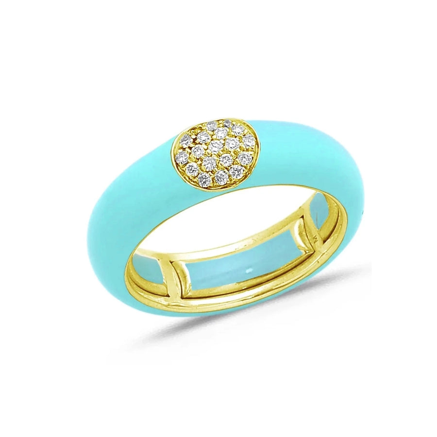 18K Gold Enamel and Round Pave Diamond Stretch Ring, 6.10 mm